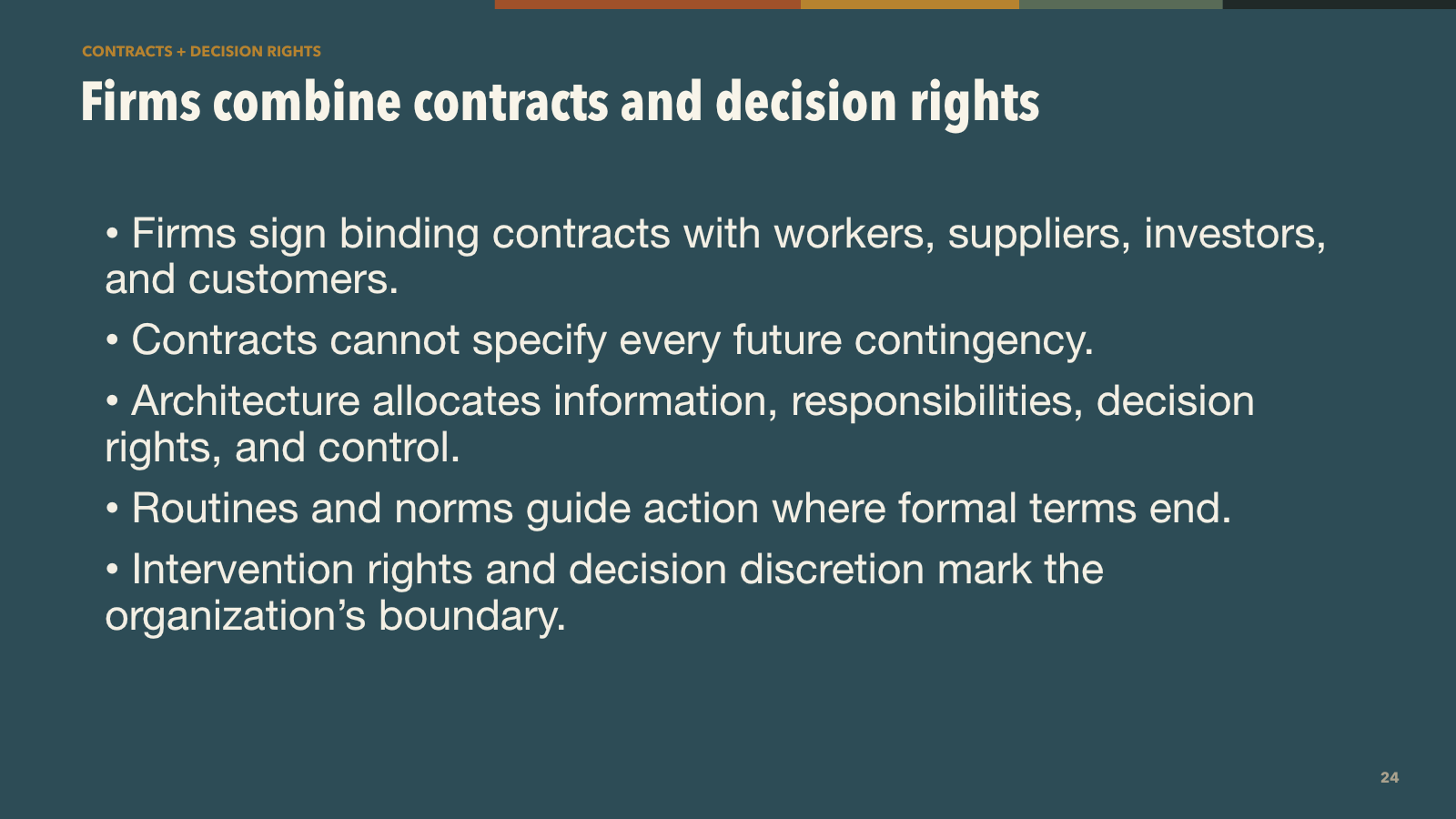 Firms combine contracts and decision rights
